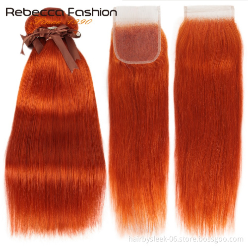 Rebecca Orange Blonde straight weave 8 to 28inches colorful Hair Bundles with closure brazilian hair bundles 10a 100 human hair